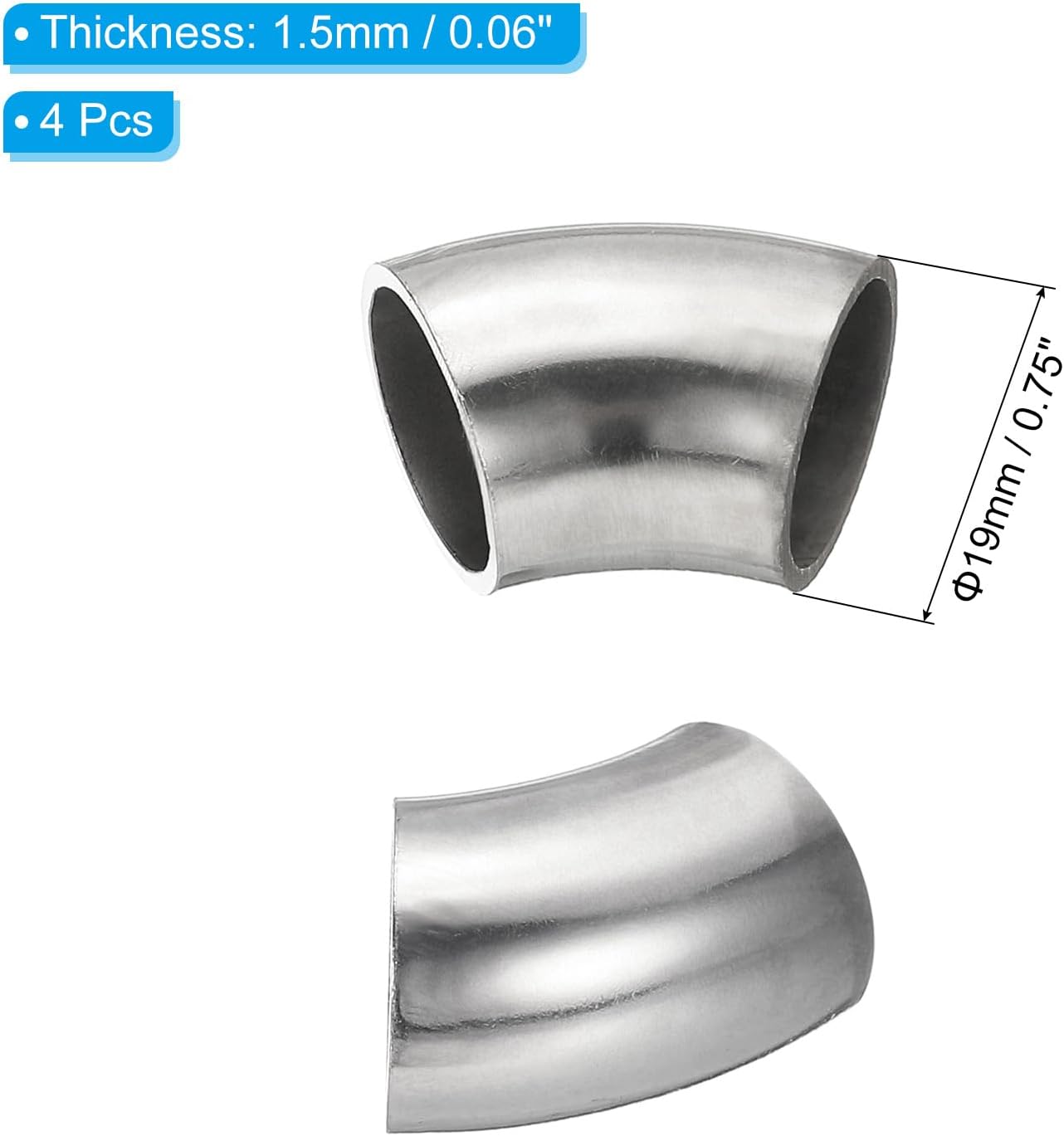 4 Pzas Codo 45 Grados Acero Inox 304 para Escape Escalera HVAC