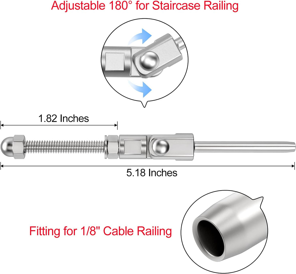 20 Cables Acero Inox T316 1/8pulg Ajustables 180°