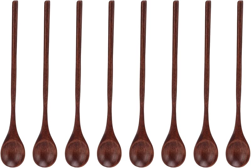 8 Cucharas de madera para café con mango largo
