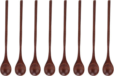 8 Cucharas de madera para café con mango largo