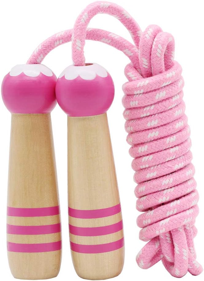 Cuerda saltar ajustable 7pulg algodón mango madera niños