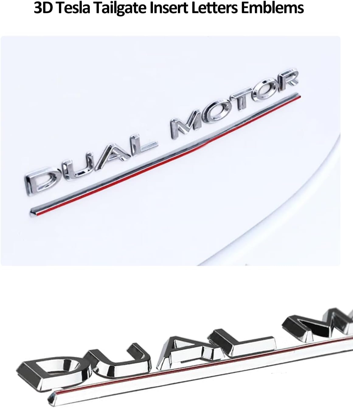 Letras metálicas doble motor Tesla Model 3 S X plateadas