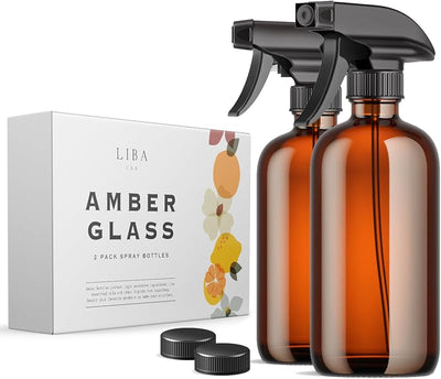 2 Botellas Vidrio Ámbar Spray Recargable 16oz Ajustable
