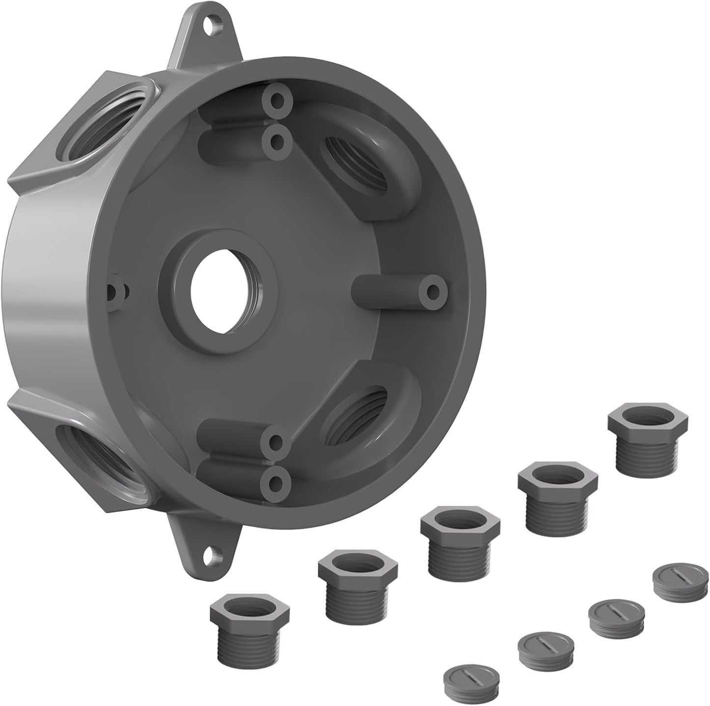 Caja toma corriente redonda 5 agujeros 1/2-3/4pulg UL gris