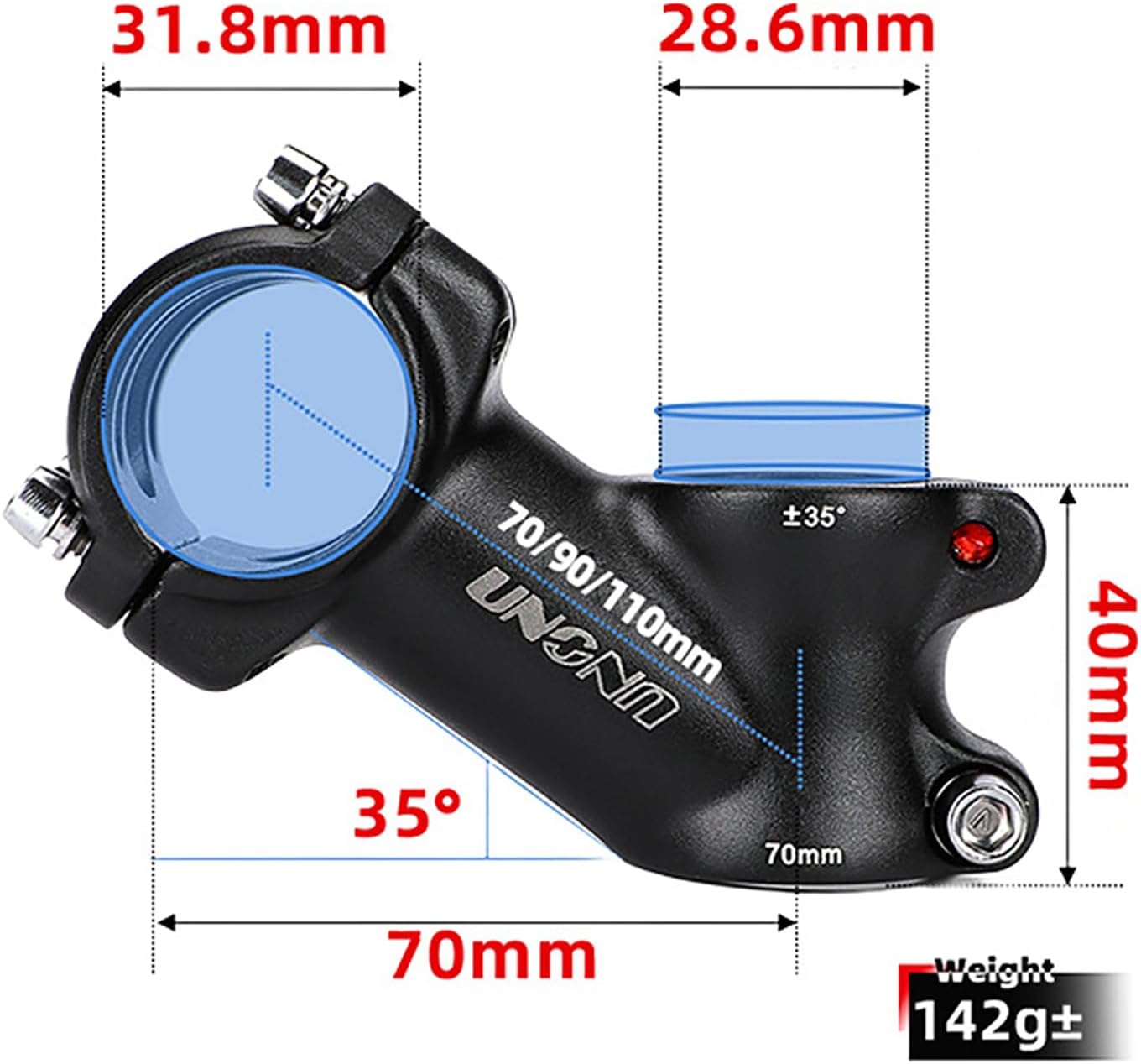 Vástago manillar bicicleta 31,8mm 70mm 35grados MTB negro