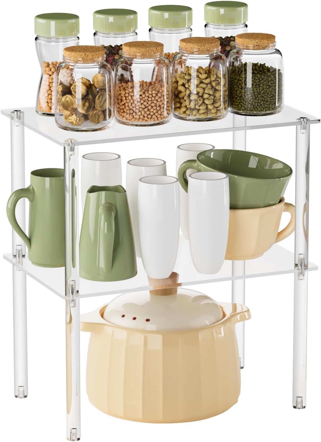 Organiz. acrílico transparente apilable para baño cocina