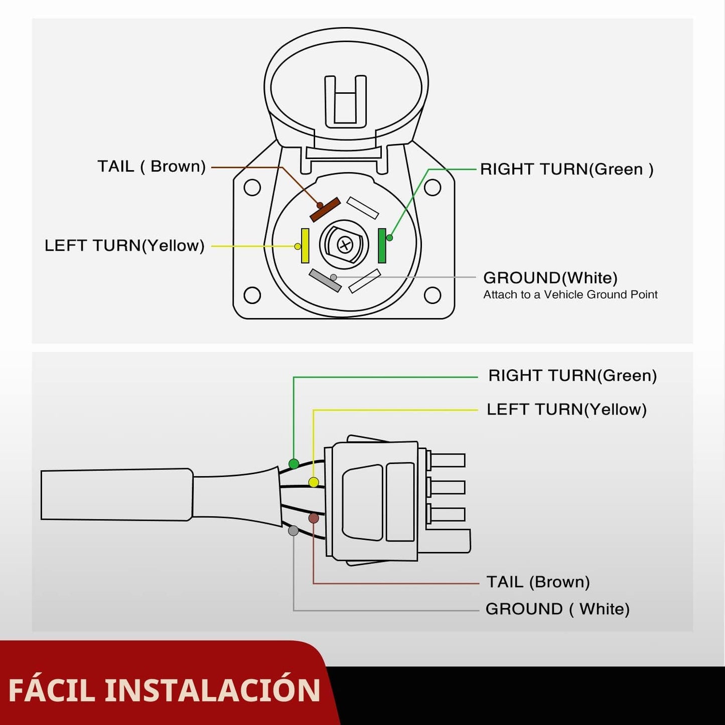 Adaptador remolque 4 vías a 7 vías con soporte