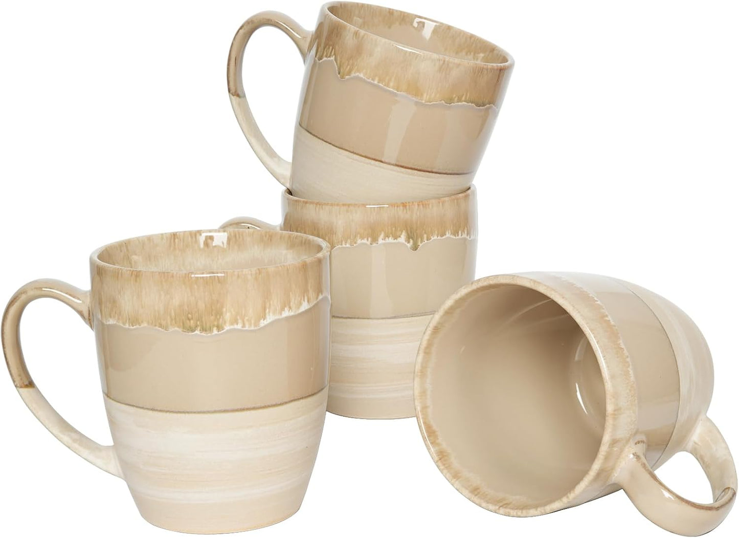 Set 4 Tazas Cerámica 17oz Esmalte Reactivo Marrón Gris