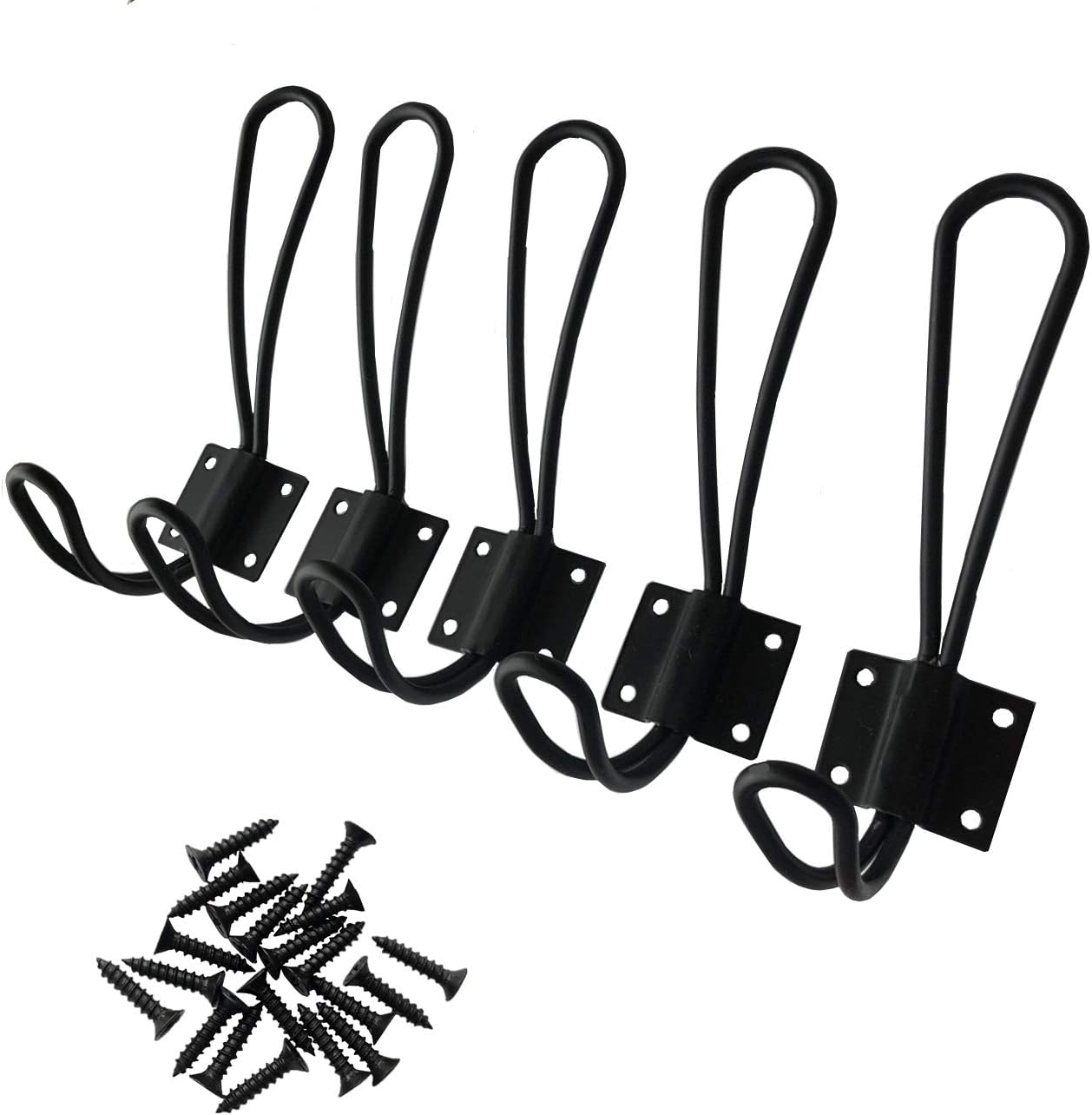 5 Pack Ganchos Dobles Rústicos Metal Negro Pared