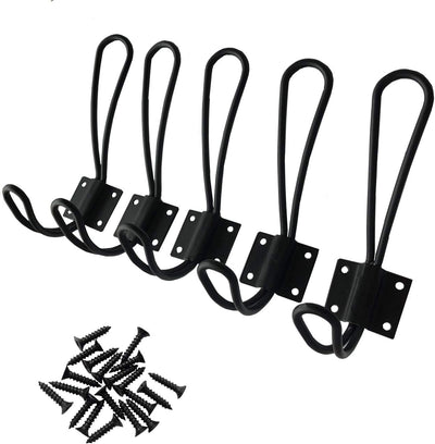 5 Pack Ganchos Dobles Rústicos Metal Negro Pared