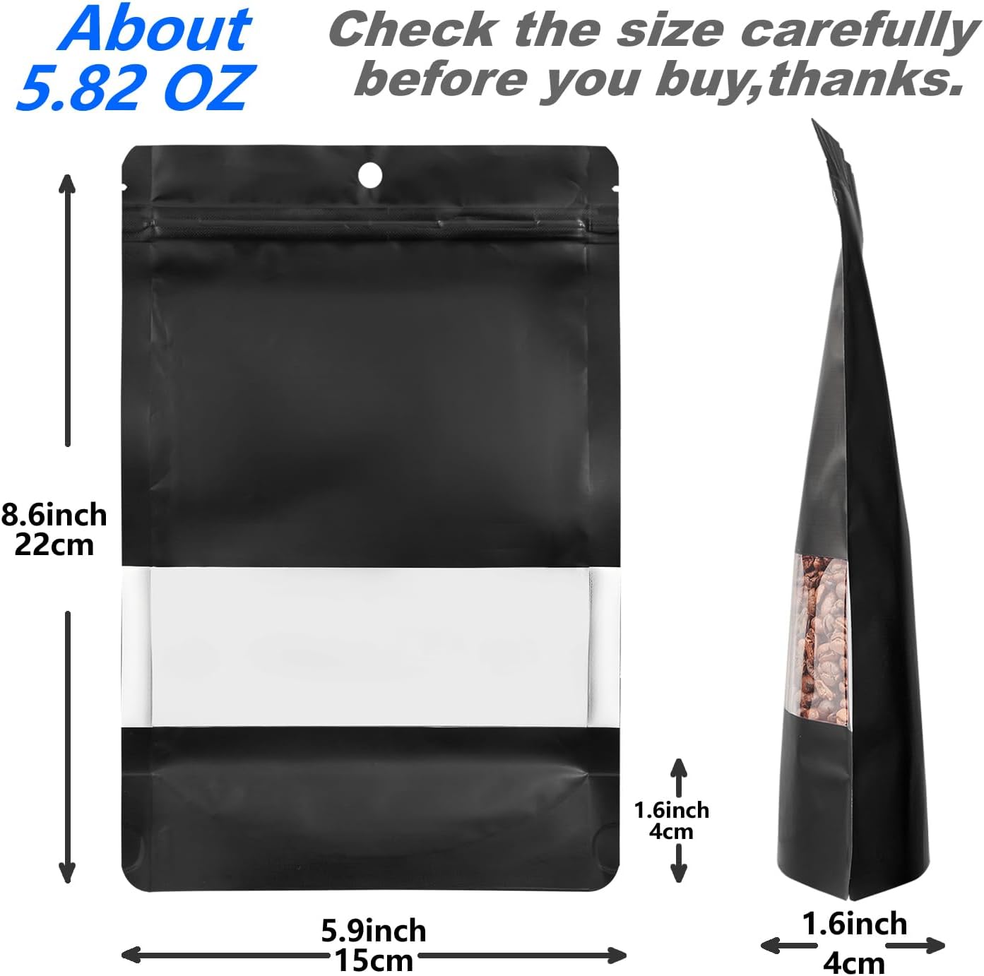 110 Bolsas Almacenamiento Metal Mate Transparente Negro
