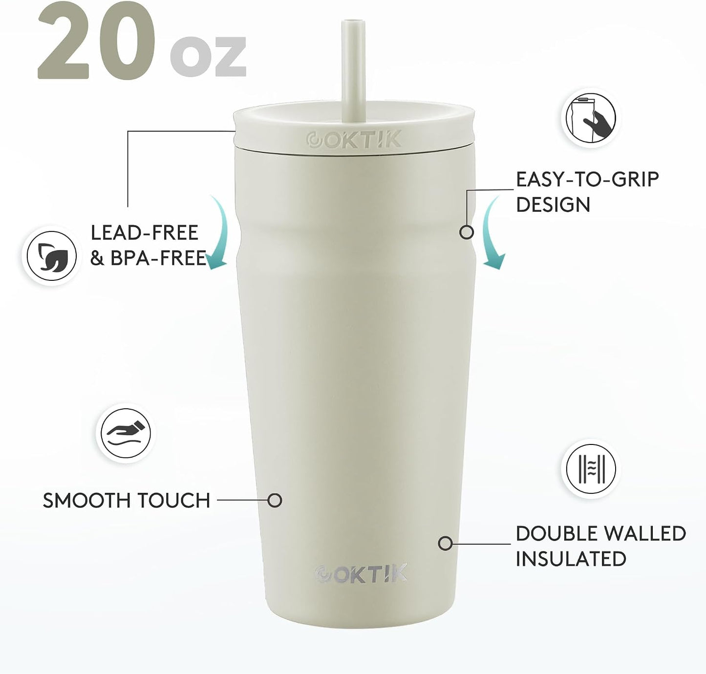 Vaso térmico acero inox con pajita 600ml