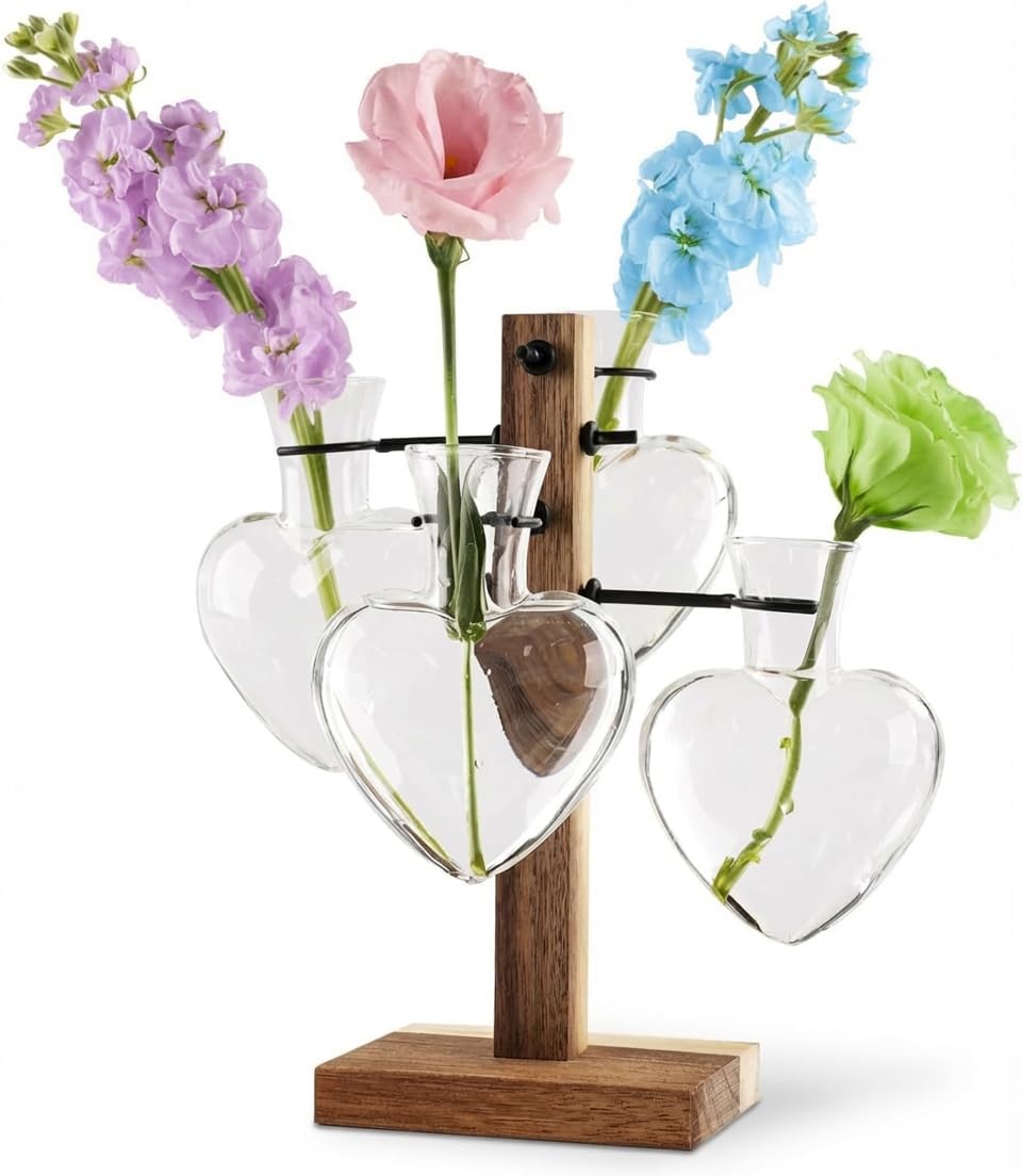 Soporte plantas acacia 4 jarrones decoración oficina