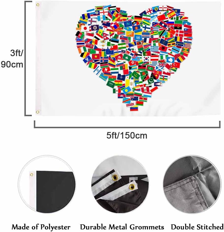 Conjunto banderas mundo paz amor 3x5pies decoración hogar
