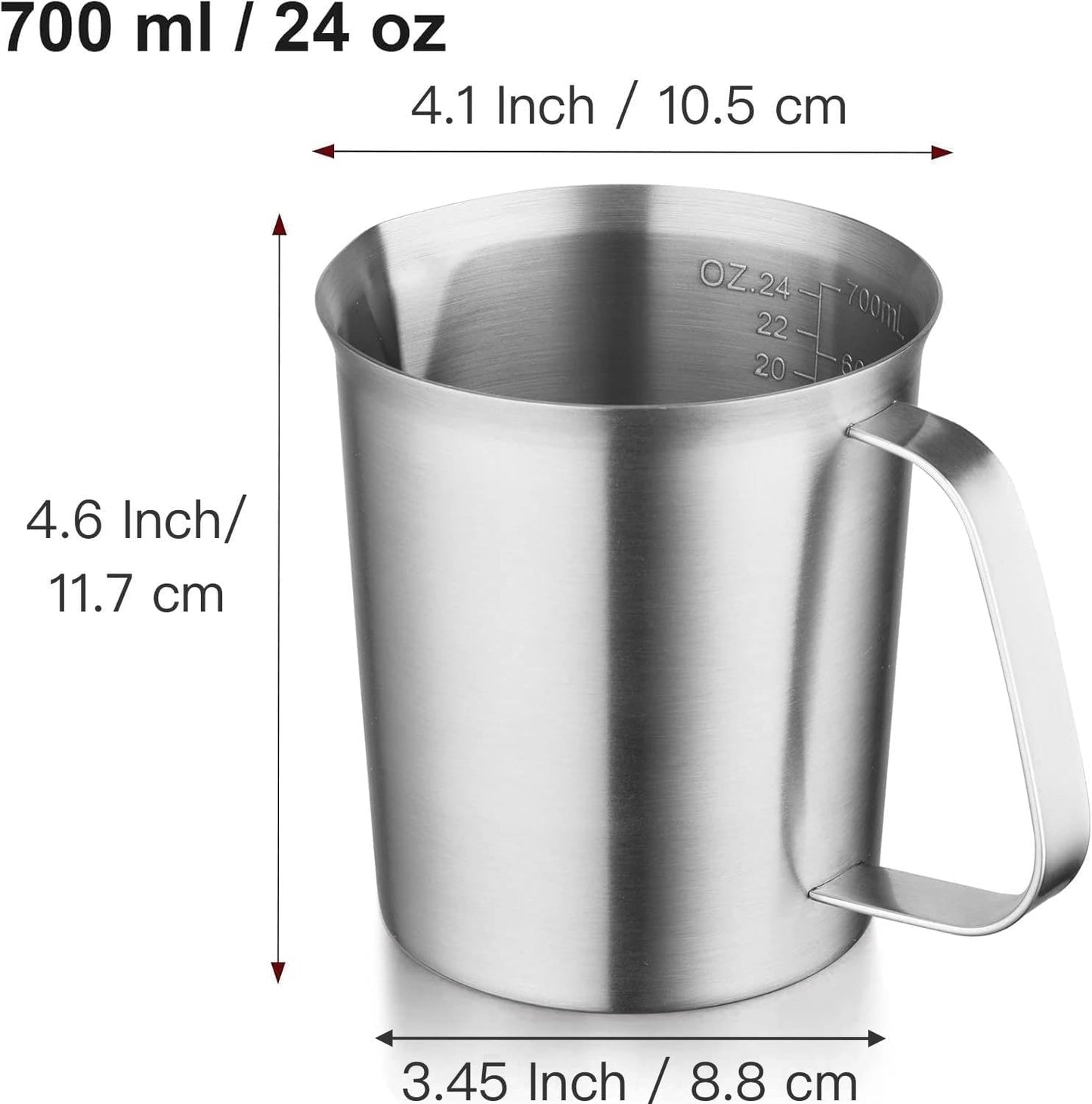 Taza medición acero inox 24oz/700ml con asa y borde