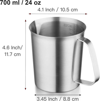 Taza medición acero inox 24oz/700ml con asa y borde