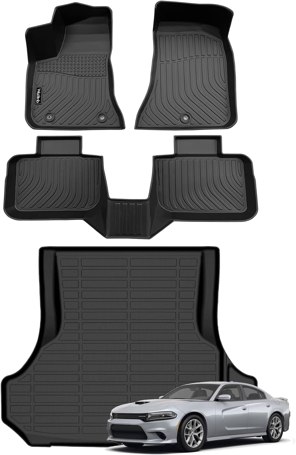 Set tapetes auto piso y maletero negro impermeables