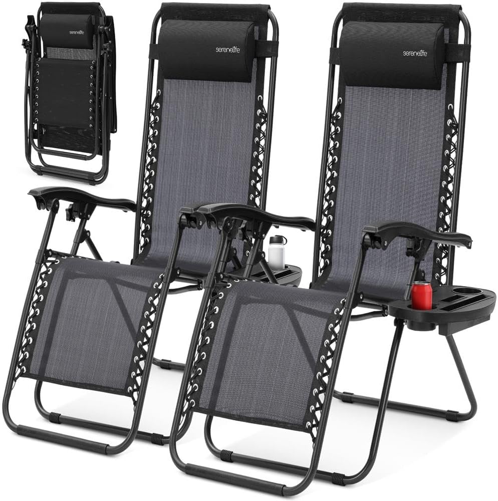 2 Sillas Zero Gravity plegables con mesa y reposacabezas