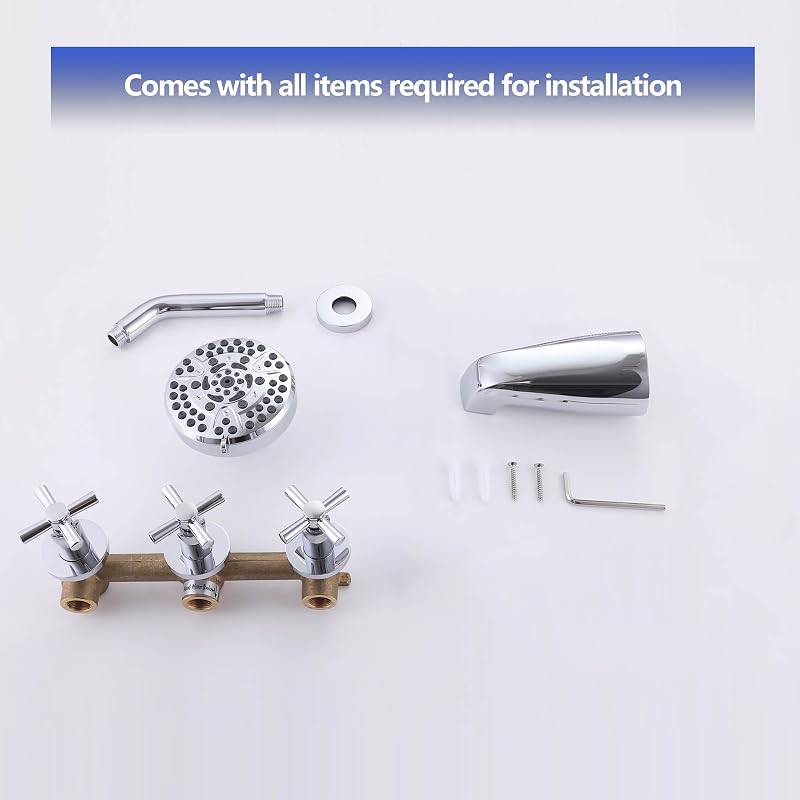 Set grifo ducha 3 manijas con boquilla y válvula cromada