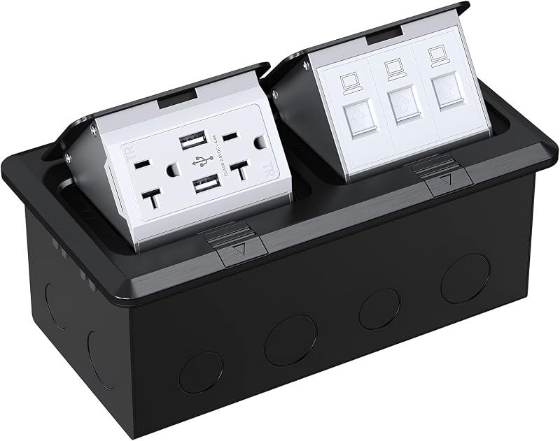Kit eléctrico caja piso doble USB TR acero inox 20A