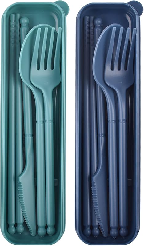 Juego utensilios plástico viaje camping picnic azul verde