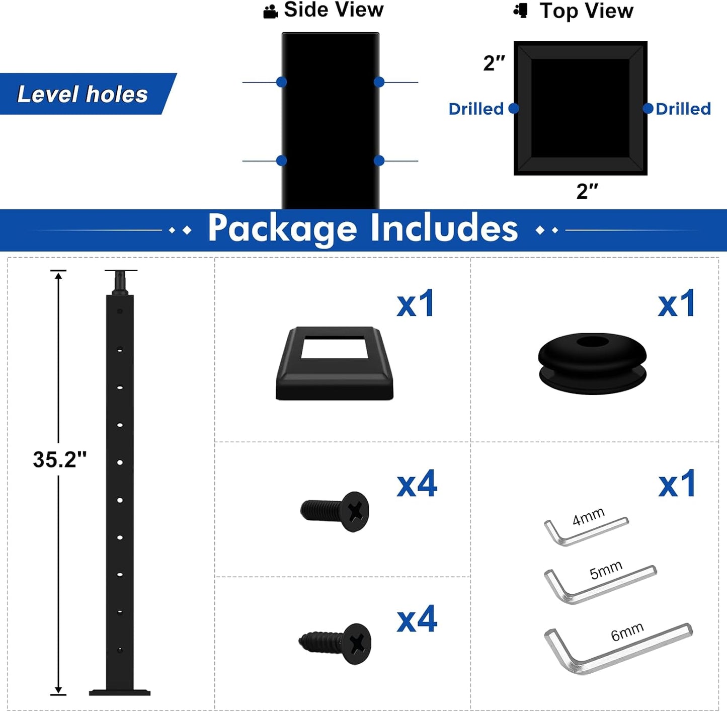 Poste barandilla acero inox t304 negro mate