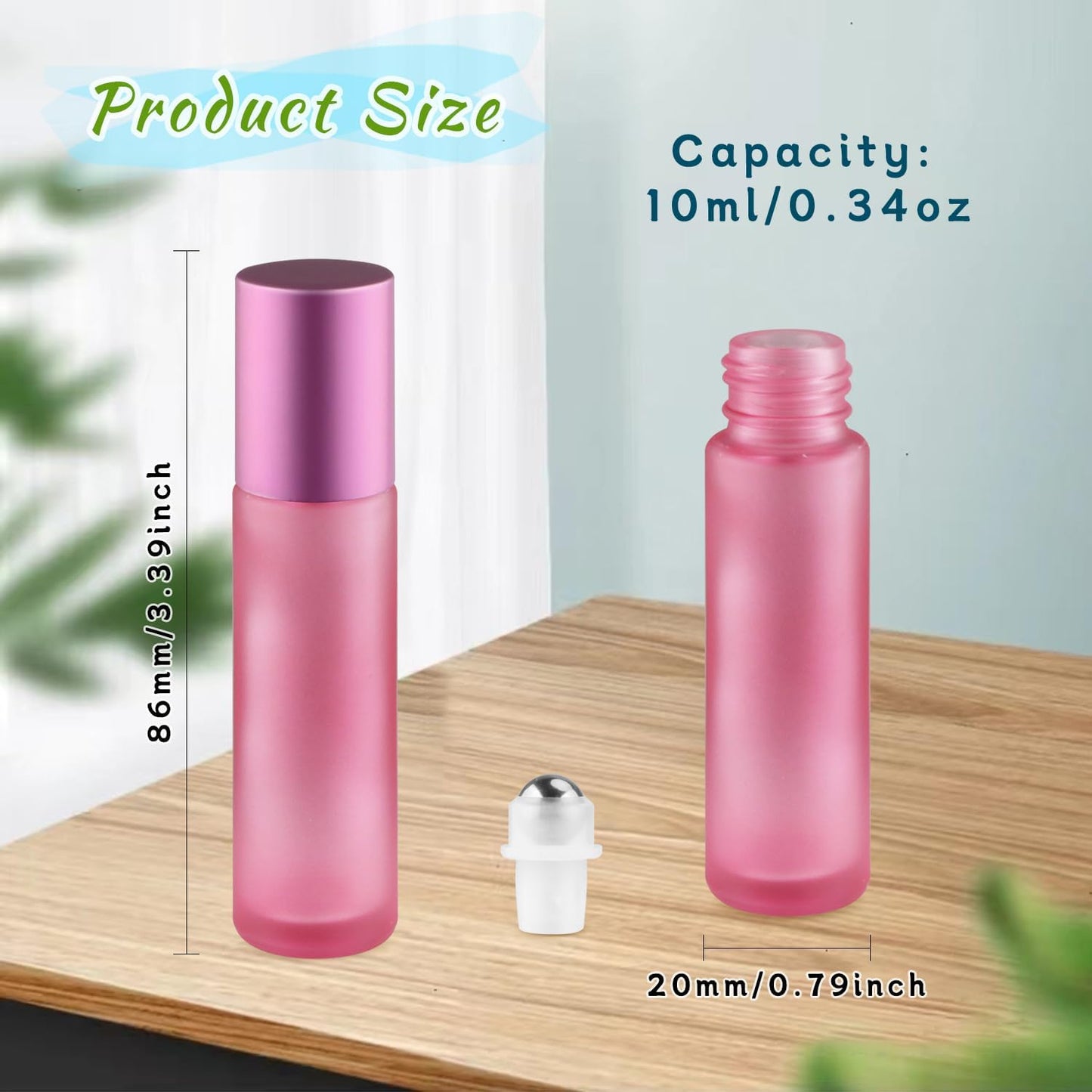 20 Botellas Vidrio Esmerilado 0.3oz con Bolas Inox y Tapas Aluminio