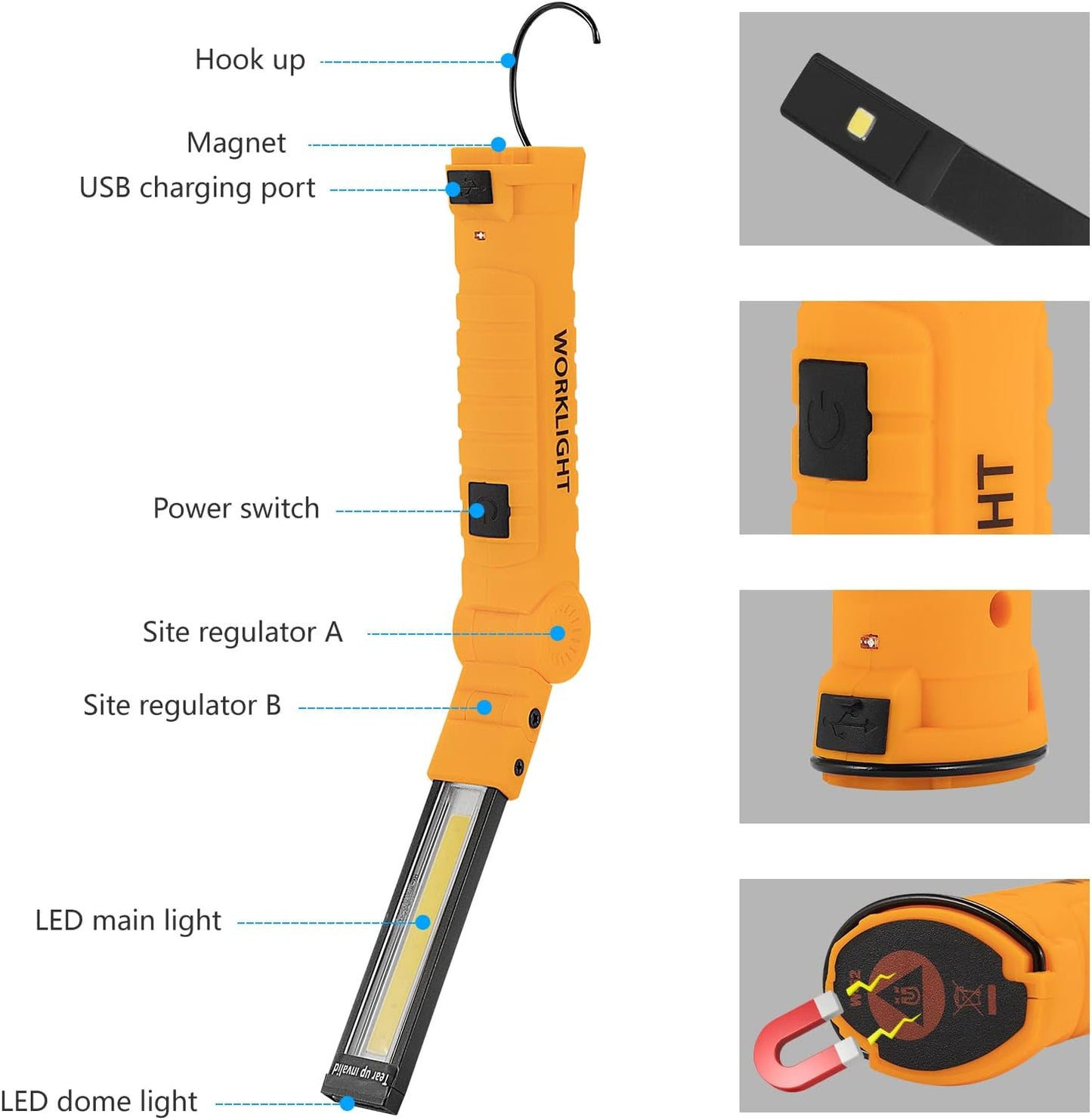 Luces LED recargables base magnética 5 modos regalo hombre papá