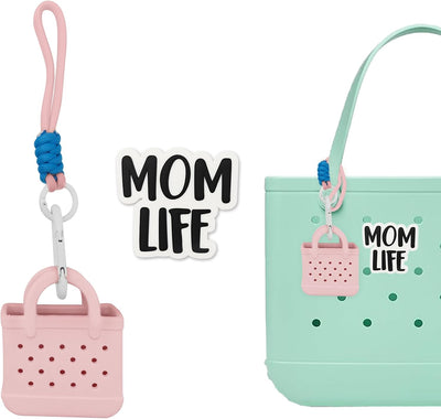 Dije EVA para bolsa Bogg con mosquetón rosa