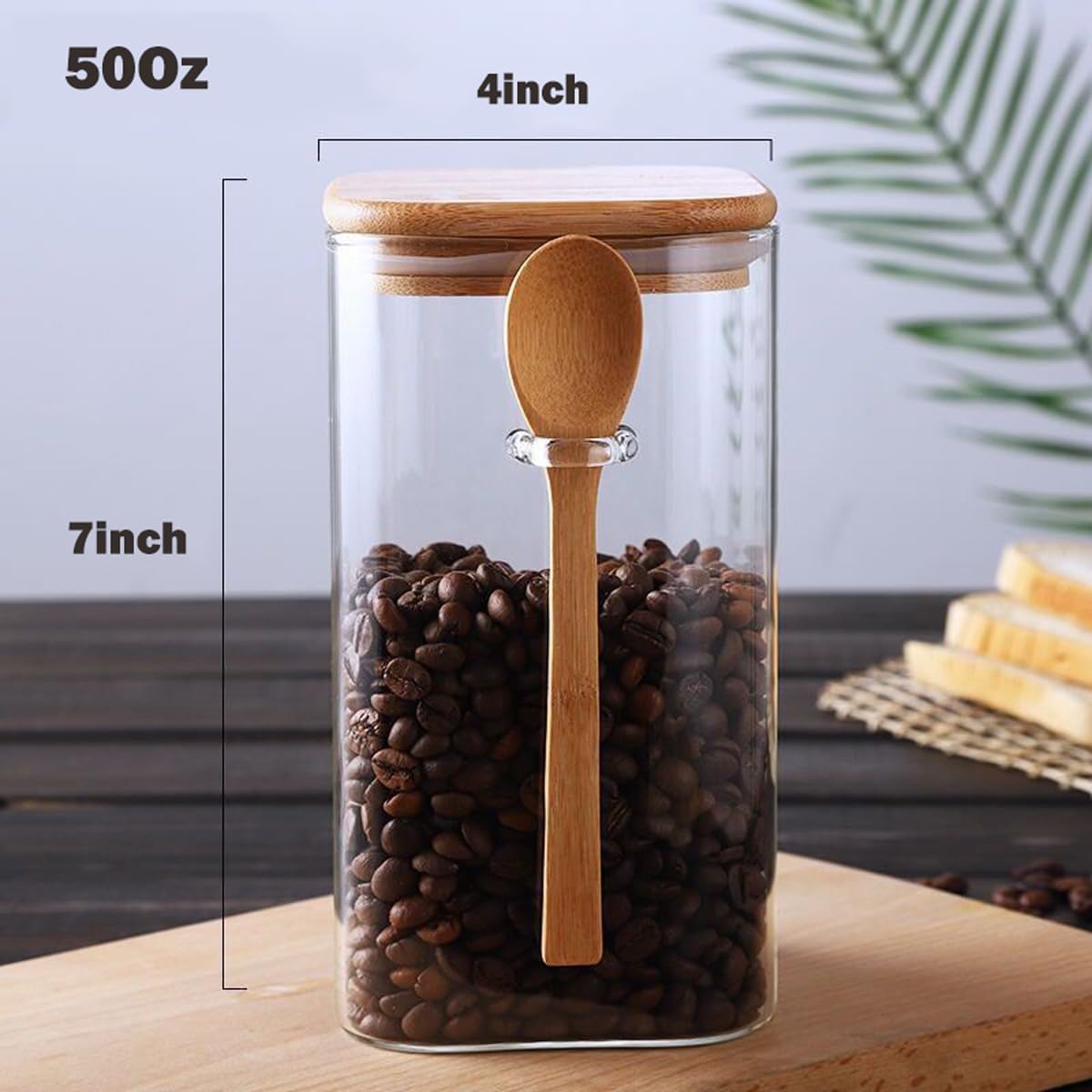 Tarros vidrio 50oz con cuchara tapa hermética bambú