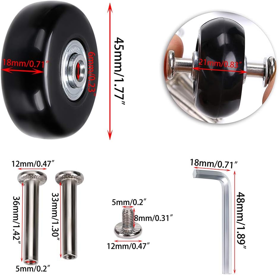 Ruedas giratorias goma para maleta set 4 45x18mm