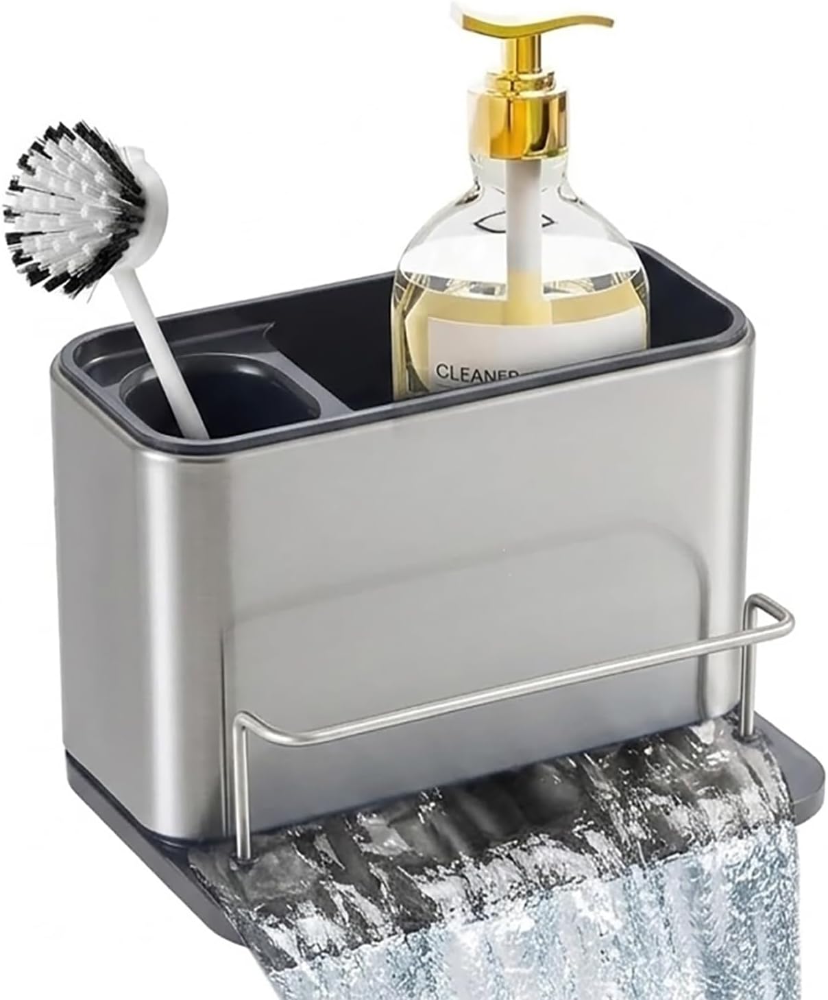 Organiz. fregadero acero inox compacto con compartimentos