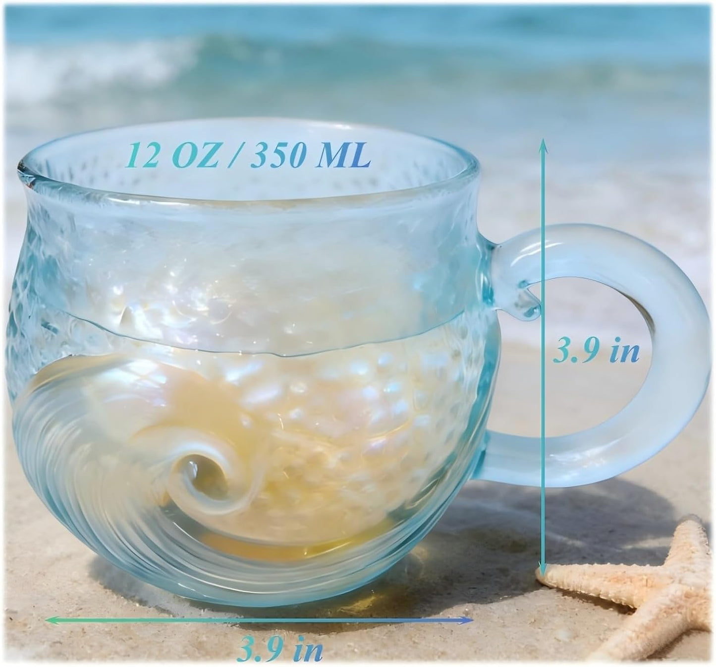 Taza cristal mar diseño onda texturizado para café té