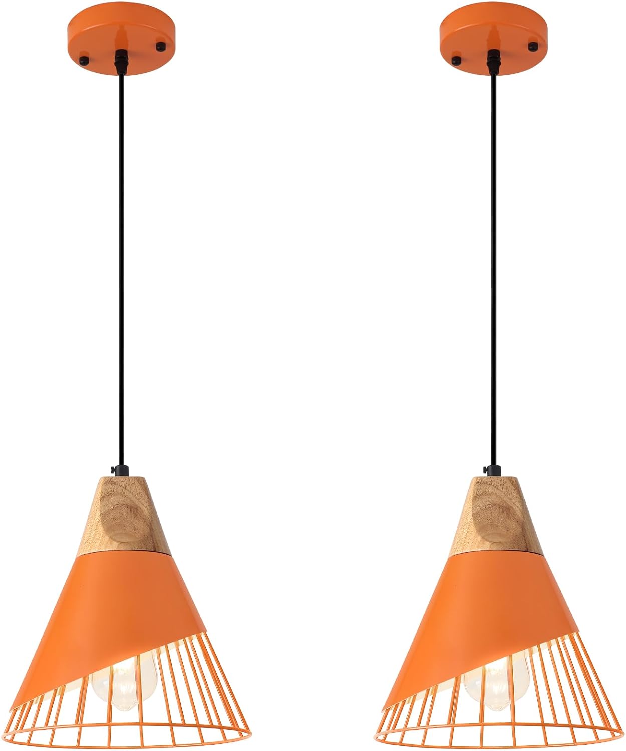 2 Luces Colgantes Rústicas Naranjas para Cocina y Sala
