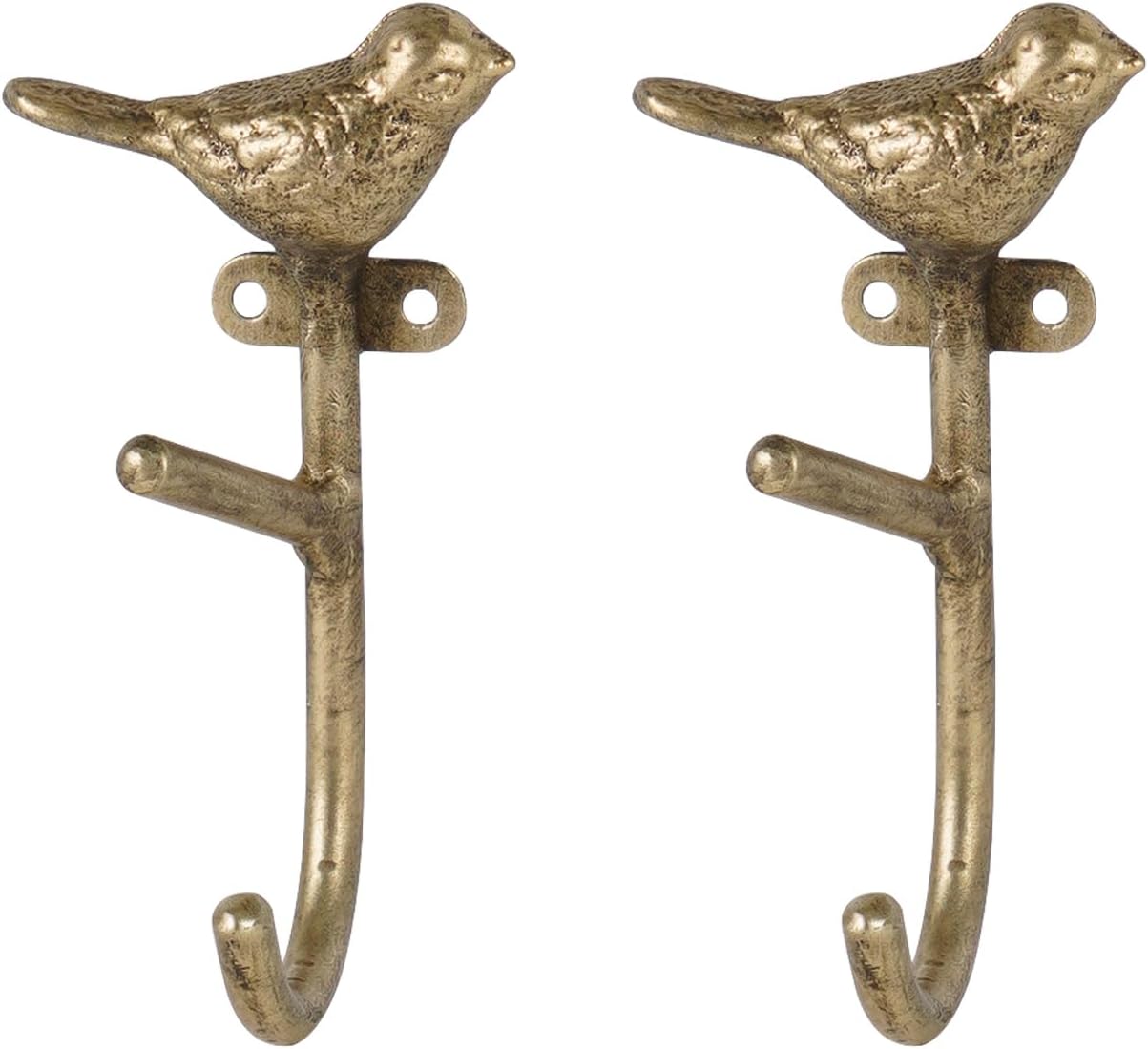 2 Ganchos Metal Forma Rama Dorada Pajaro Decoracion