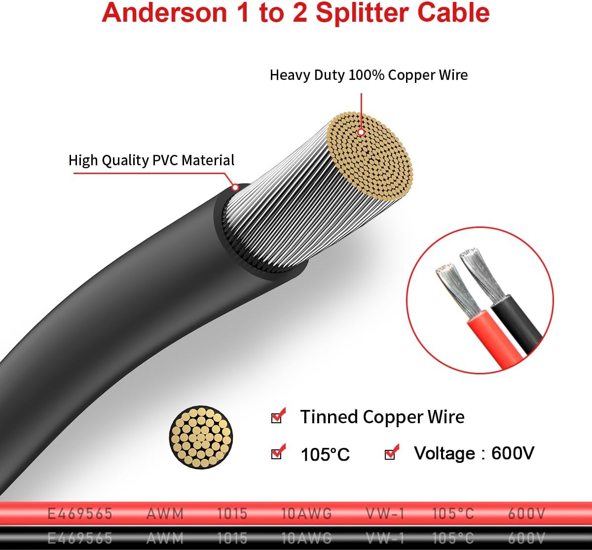 Cable divisor en Y 10 AWG para panel solar 1 pie