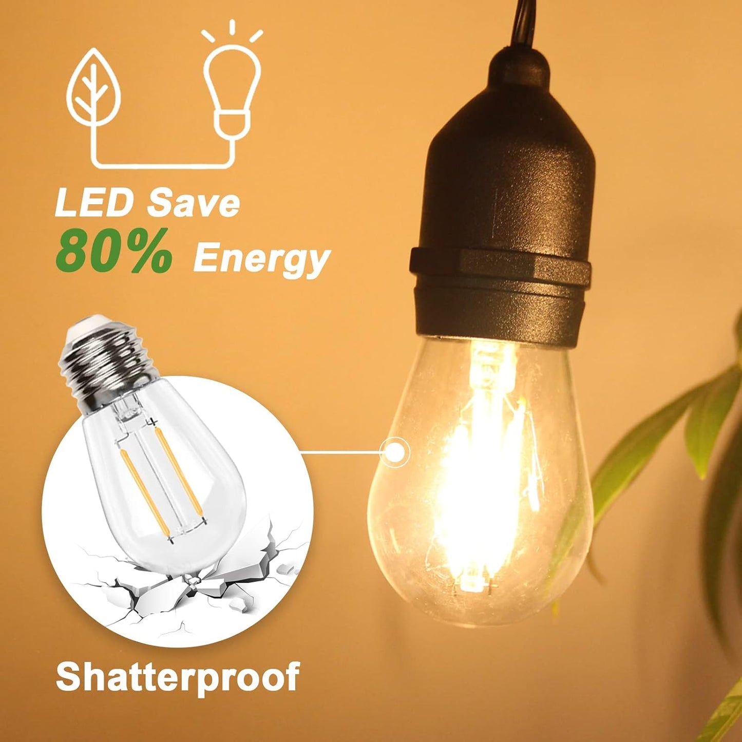 Cadena luces exteriores 12ft 5 LED impermeables