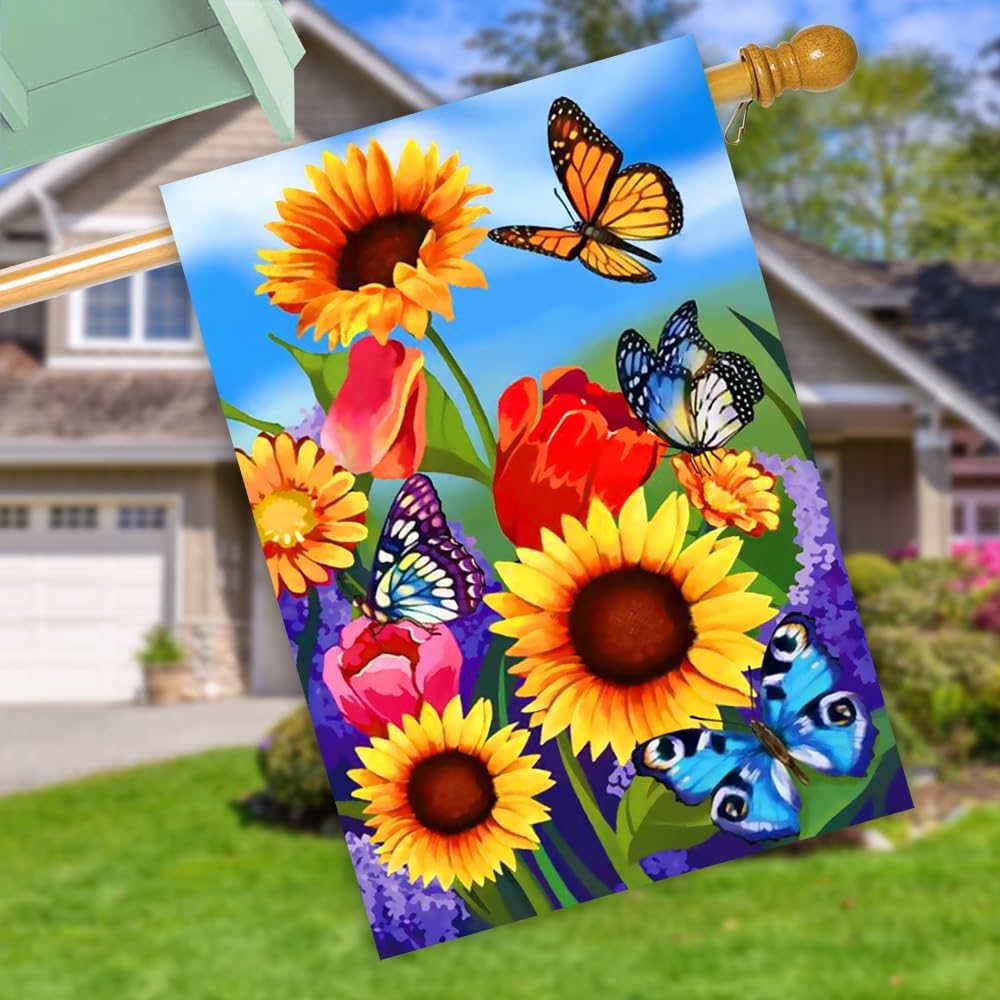 Bandera jardín 28x40" girasol mariposa poliéster