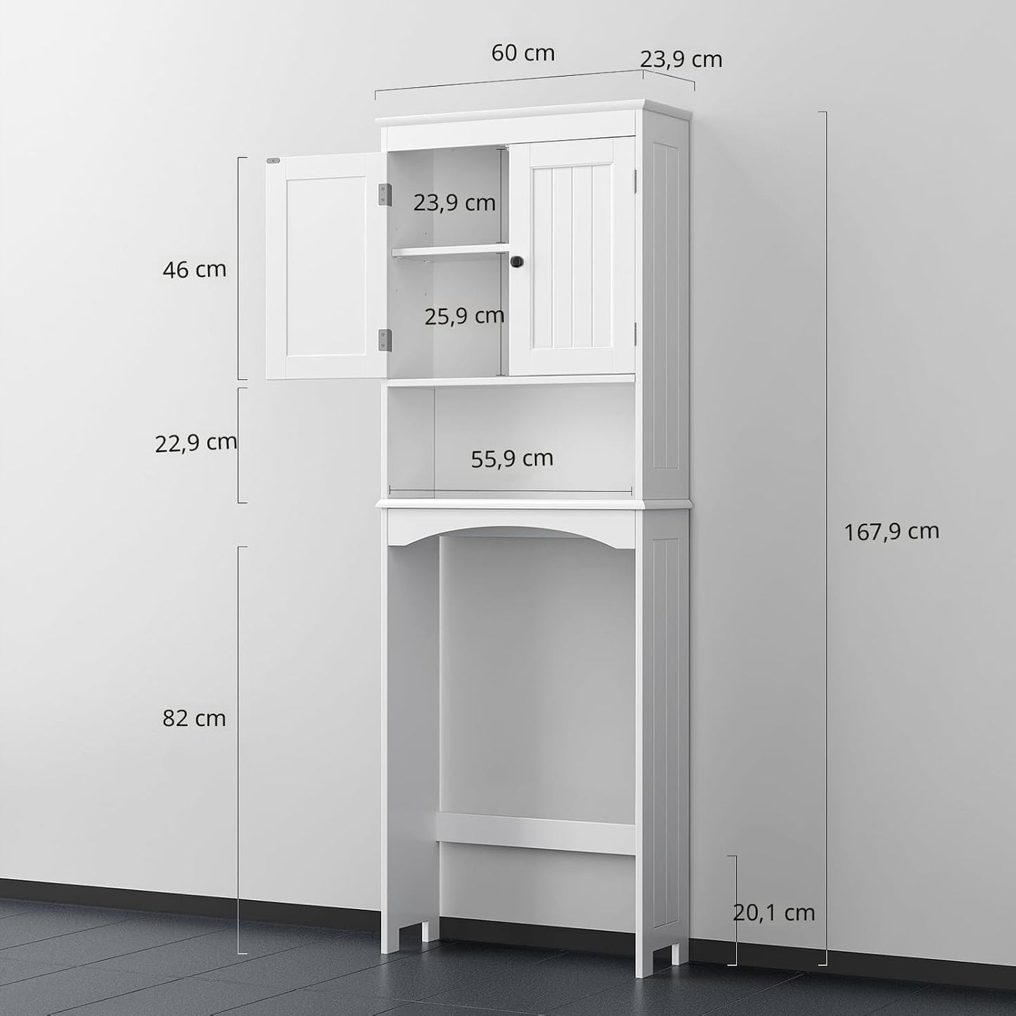 Armario sobre inodoro con estante ajustable puertas dobles