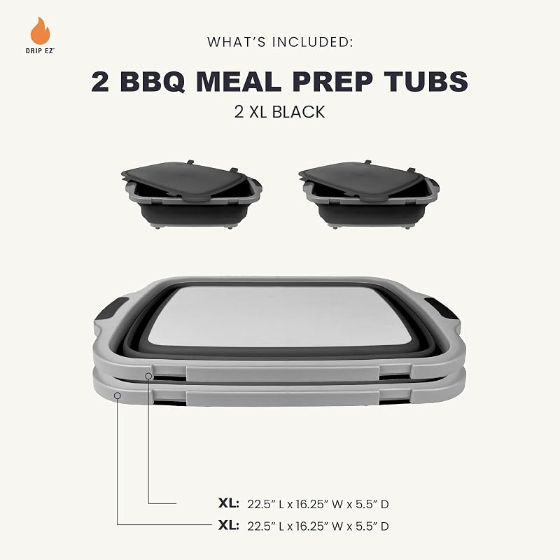 Set 2 Tinas Plegables Barbacoa XL Negro con Tabla y Tapa