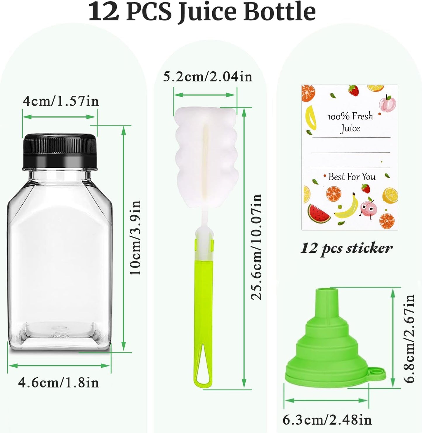 Botellas plástico 4oz con tapas reutilizables negro transparente