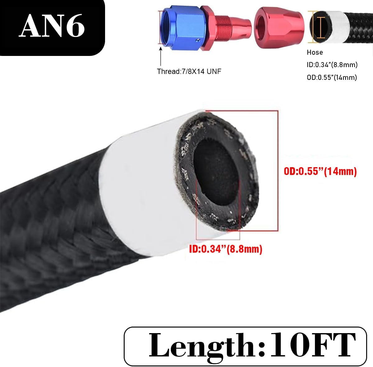 Manguera combustible AN6 3/8" 10pies color negro
