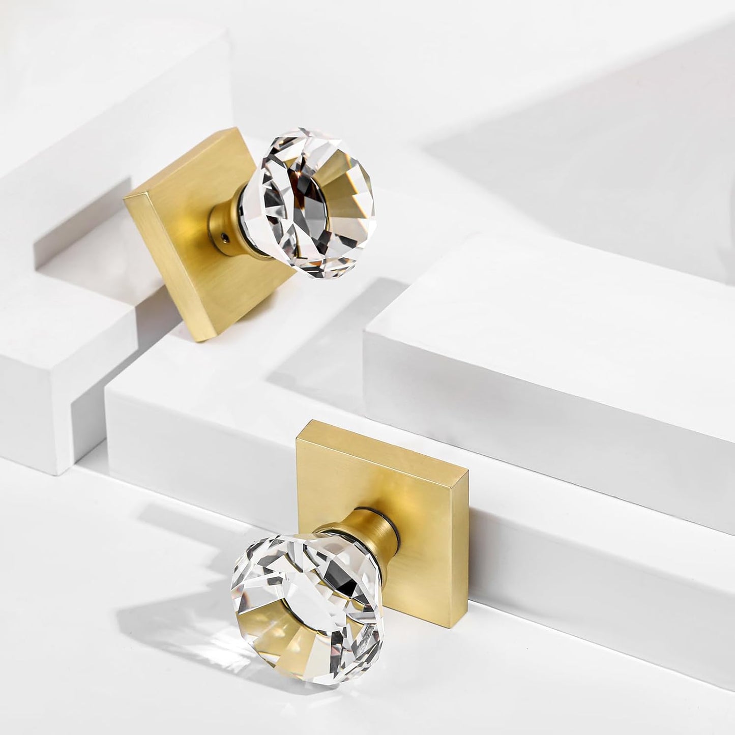 Set 2 pomos puerta ficticios latón satinado cristal
