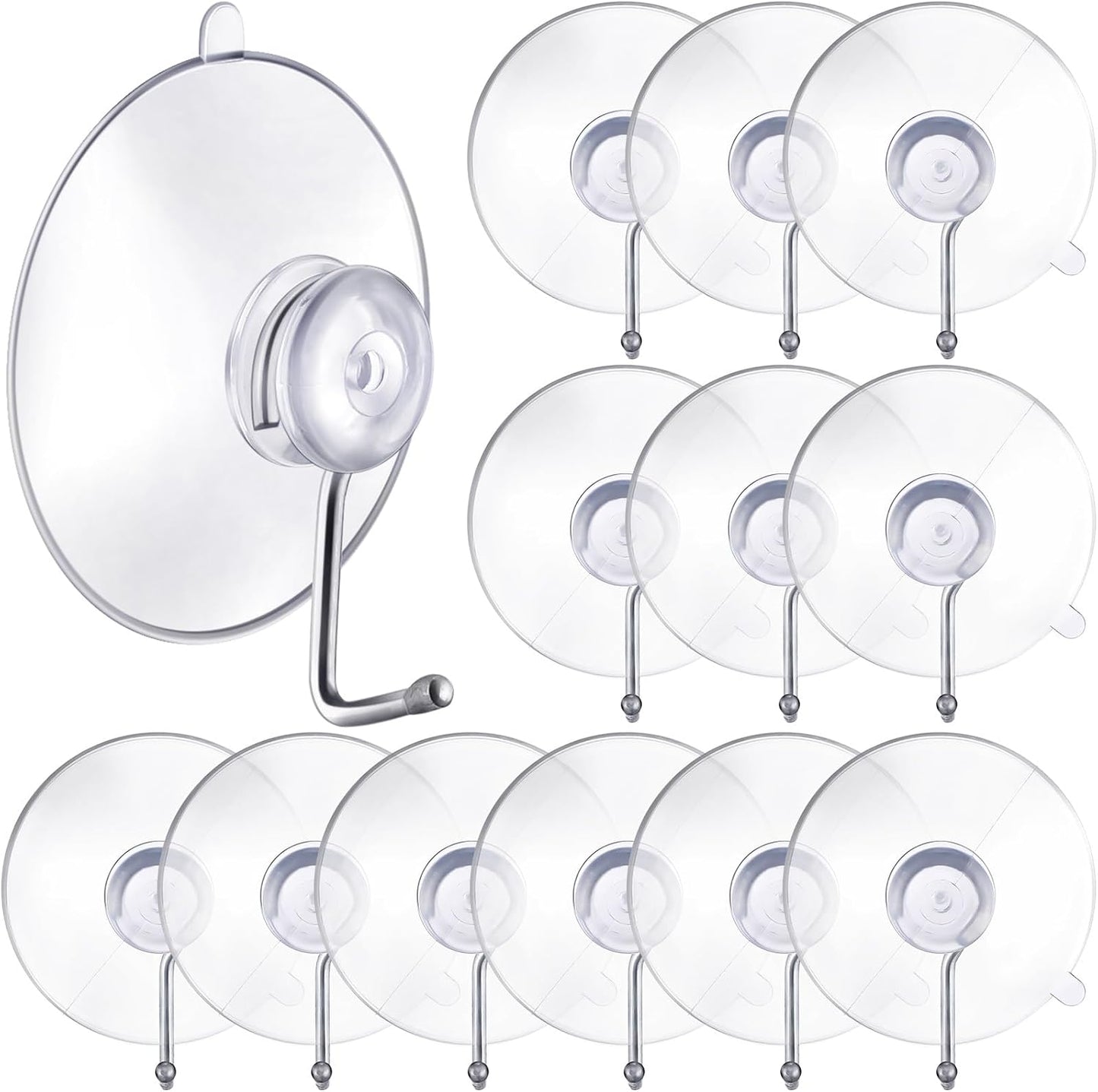 12 Ganchos Pared Ventosa PVC Reutilizables Metal Prácticos