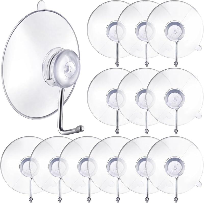12 Ganchos Pared Ventosa PVC Reutilizables Metal Prácticos