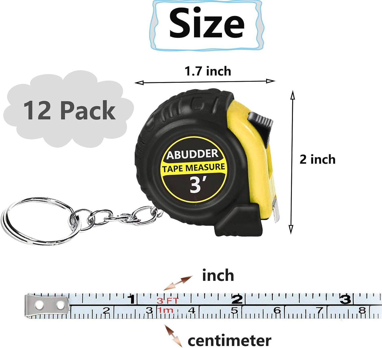 30 Llaveros Cinta Métrica Retráctil 3pies Amarillo
