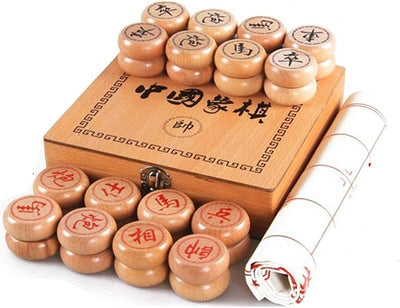 Set Xiangqi madera haya con caja y tablero cuero