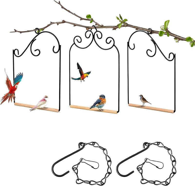 3 columpios colibrí madera y perchas metal para jardín