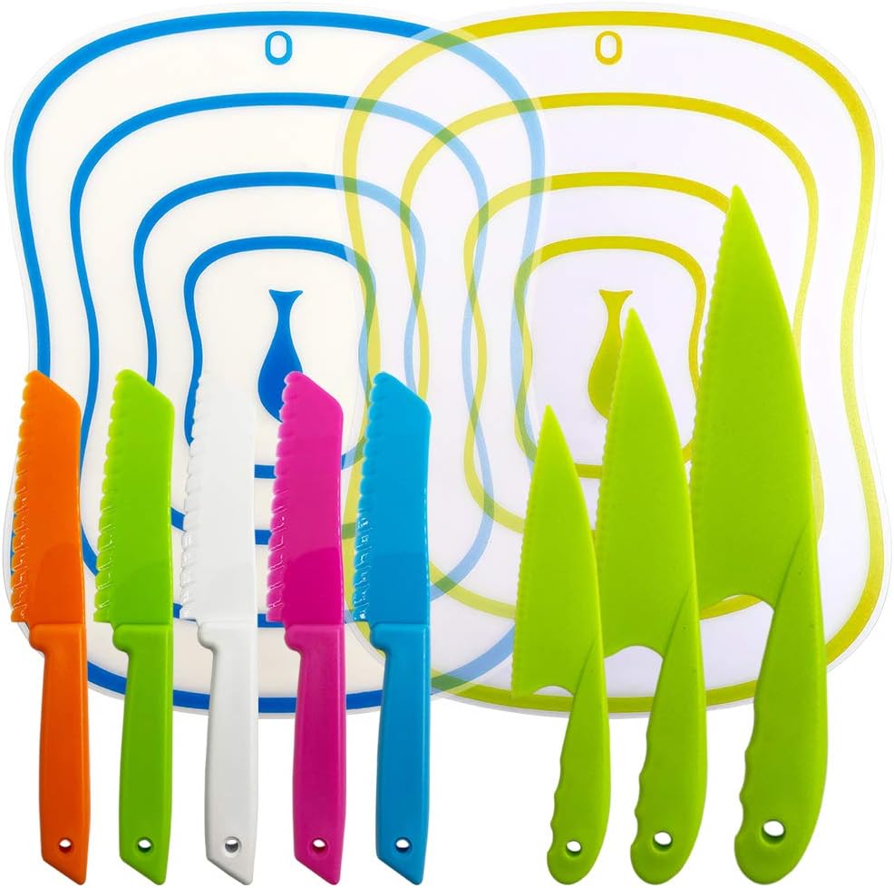 Set 10 Cuchillos Cocina con Tabla Cortar Niños y Adultos