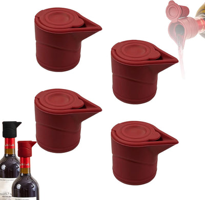 Tapón silicona botella vino reutilizable 4 pzas color rojo